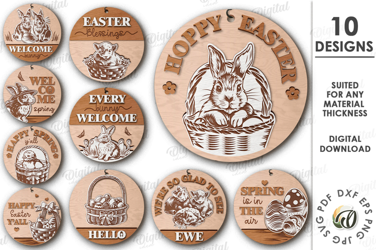 Easter Round Signs Laser Cut Bundle. Easter Door Signs SVG