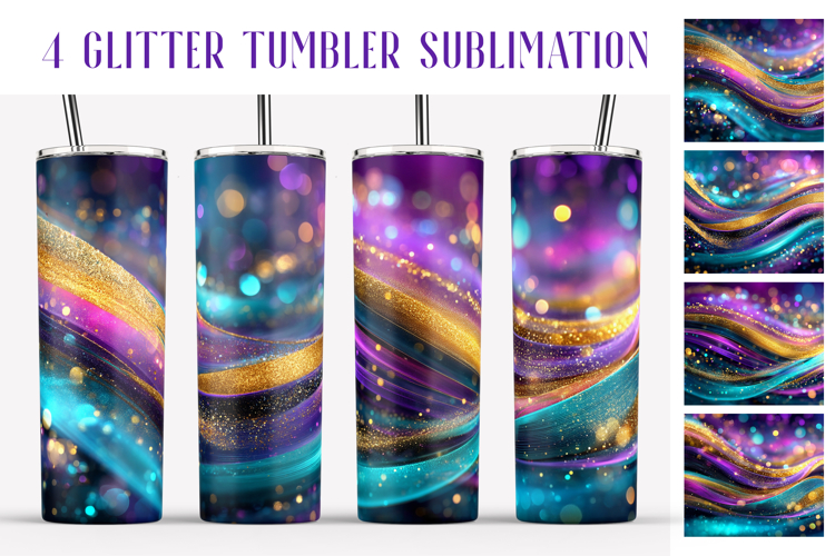 Glitter Tumbler Sublimation. Pink Blue Gold Waves Tumbler
