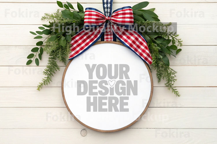 4th of July Round Wood Sign Mockup - Door Wood Sign