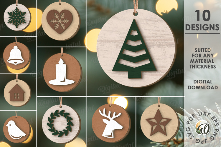 Christmas Tree Ornaments Bundle Laser Cut. Christmas SVG