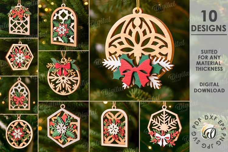 Christmas Layered Ornaments Bundle Lasercut.Christmas SVG