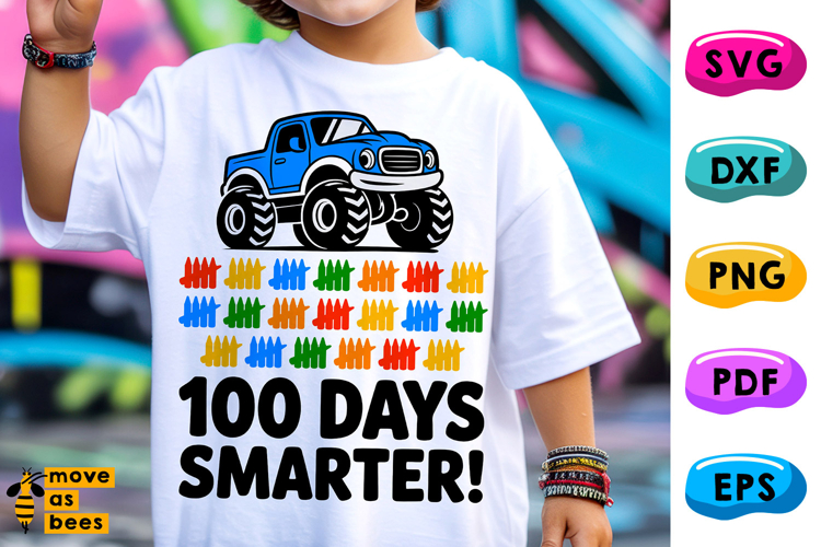 100 Days Smarter Svg, Png, Monster Truck, Tally Marks Shirt