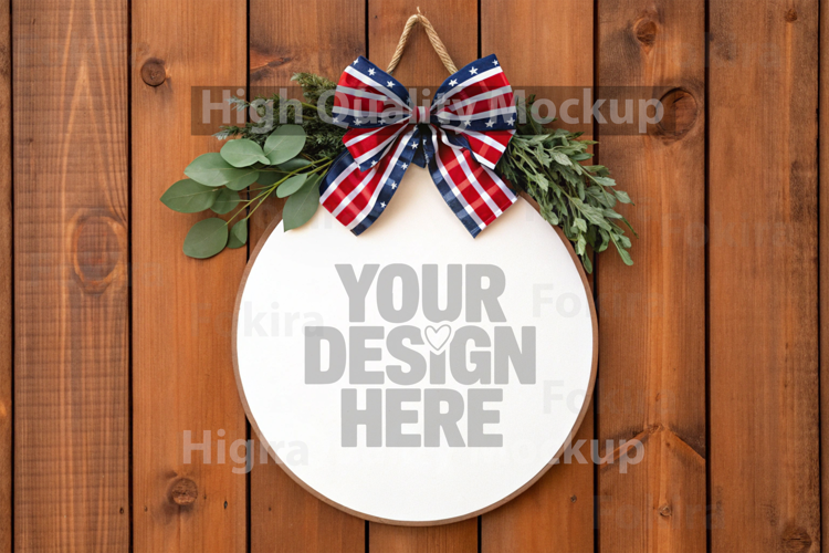 4th of July Round Wood Sign Mockup - Door Wood Sign
