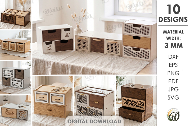 3D Boho Organizers Bundle Laser Cut. Jewelry Box SVG