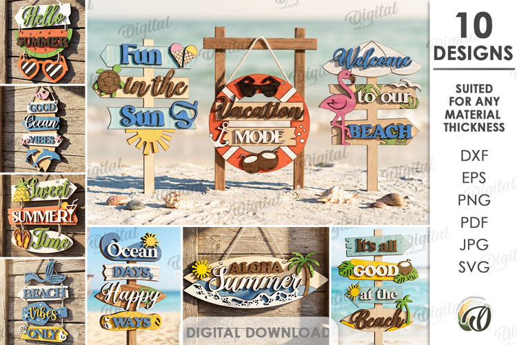 Summer Directional Signs Bundle Laser Cut. Summer Decor SVG
