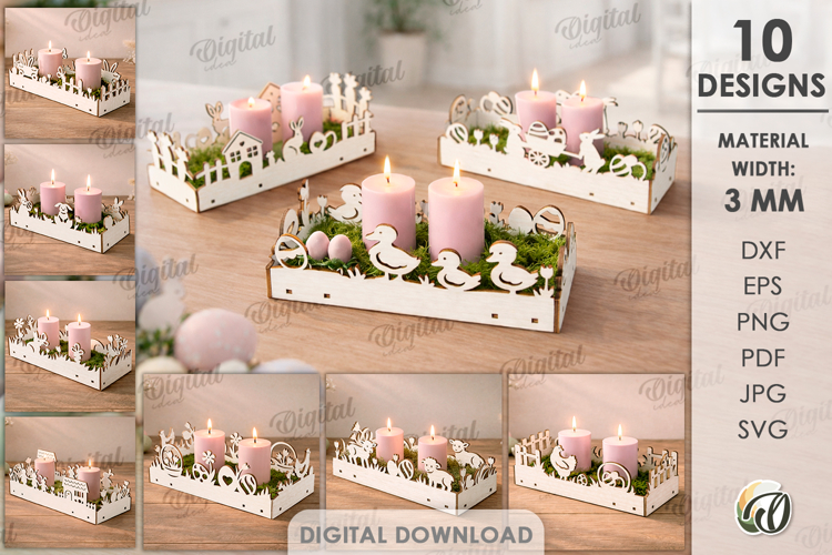 Easter Candle Boxes Bundle Laser Cut. Candle Holder SVG