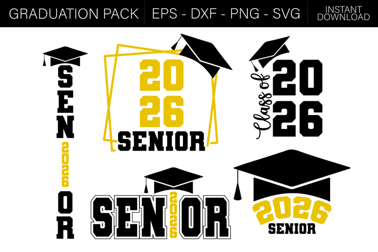 Senior 2026, Class of 2026 SVGs, 5x Graduation Templates