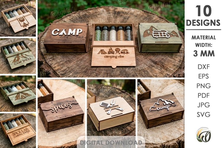 3D Travel spice boxes Bundle Laser cut. Camping SVG. BBQ