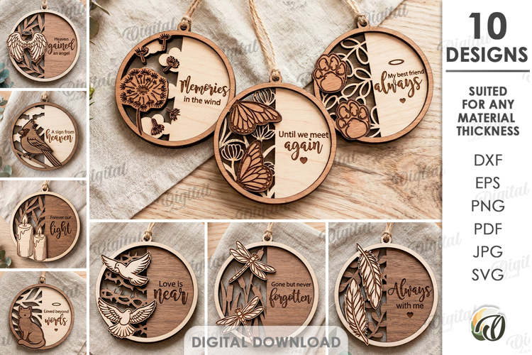 3D Memorial Ornaments Bundle Laser Cut. Hanging Ornament SVG
