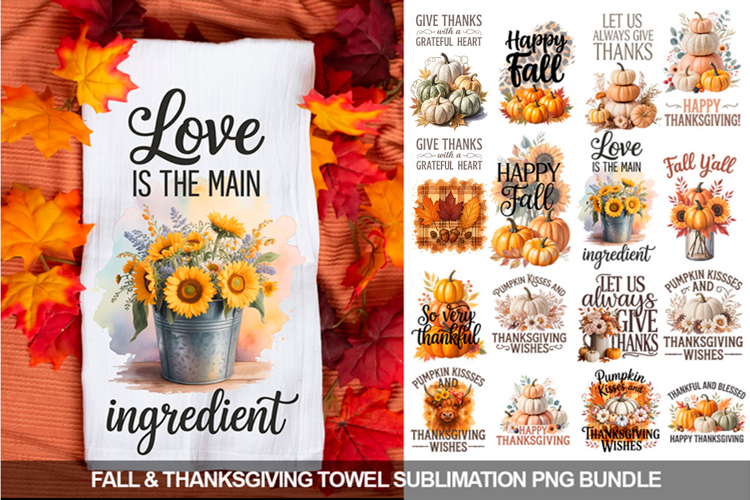 Fall Kitchen Towel Sublimation Bundle - Fall & Thanksgiving