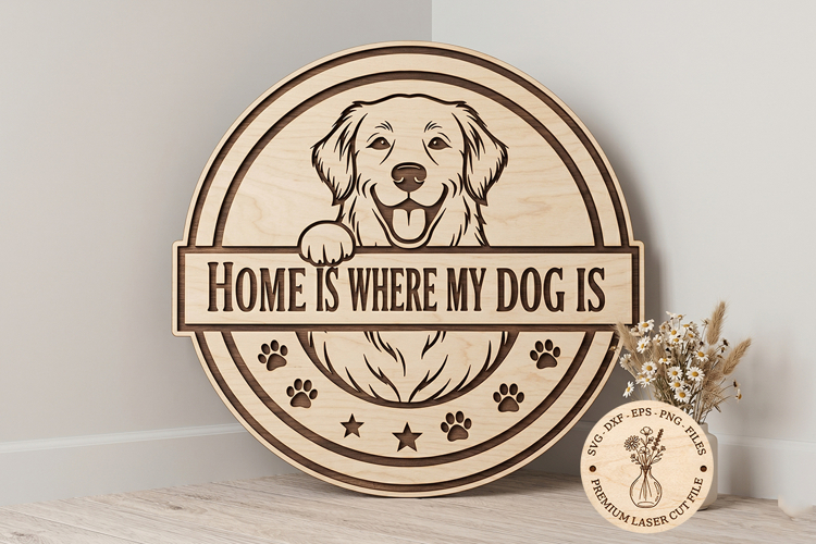 Golden Retriever Welcome Sign SVG, Home Is Where My Dog Is example image 1