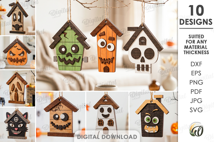 Halloween House Ornaments Bundle Laser Cut. Halloween SVG