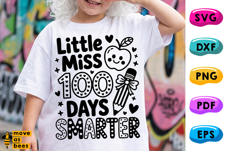 Little Miss 100 Days Smarter Svg, Png, Girl 100 Days Shirt