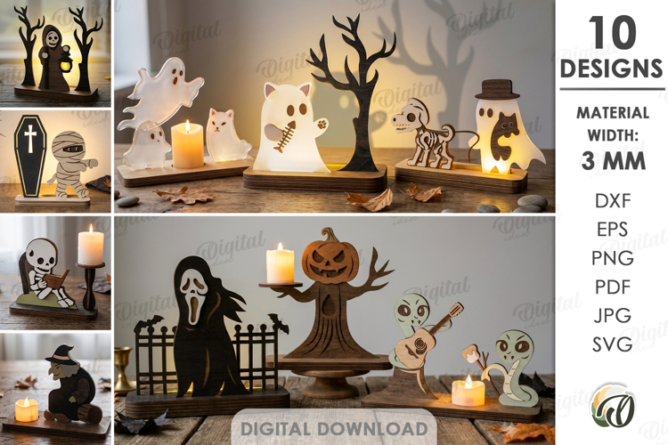 Halloween Light Stands Bundle Laser Cut. Candle Holder SVG
