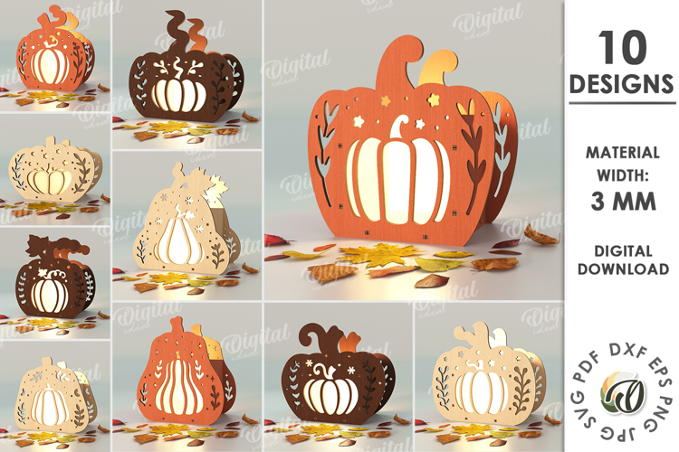 Pumpkin Candle Holders Bundle Laser Cut. Home Decor SVG