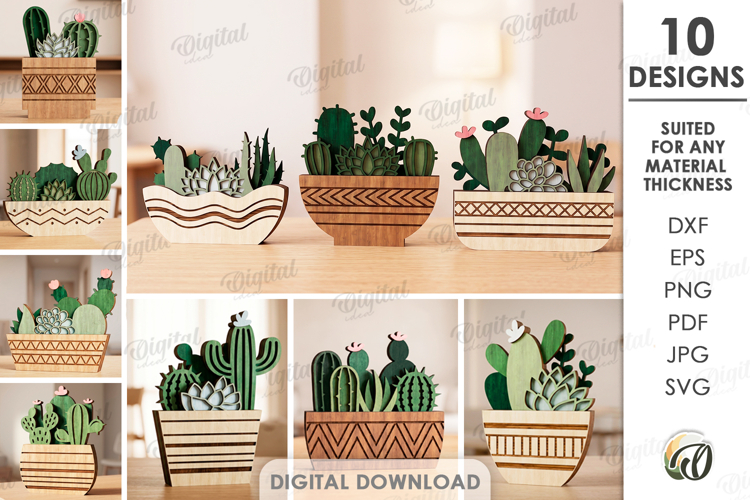 3D Succulent Stands Bundle Laser Cut. Home Stand Decor SVG