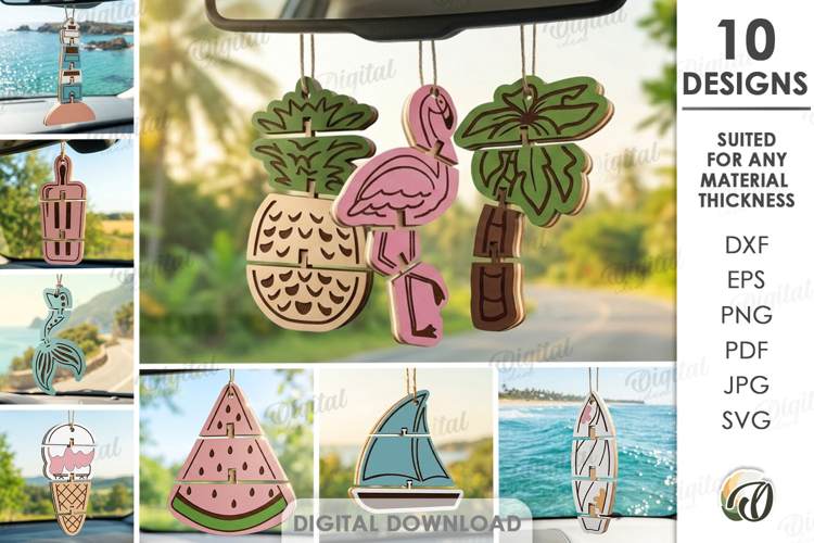 Flexible Car Charms Bundle Laser Cut. Car Accessory SVG example image 1