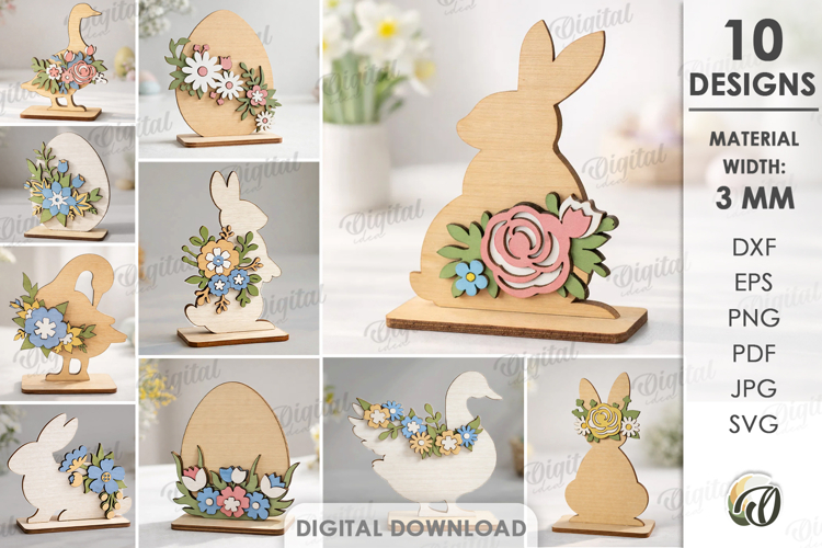 3D Floral Easter Decors Bundle Laser Cut. Stand Decor SVG