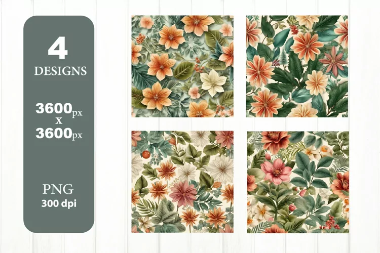 Abstact Summer Flower Pattern. Digital Paper PNG
