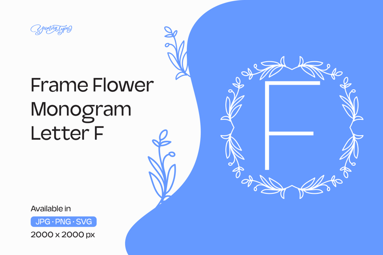 Lavender Stem Flower Frame Monogram F