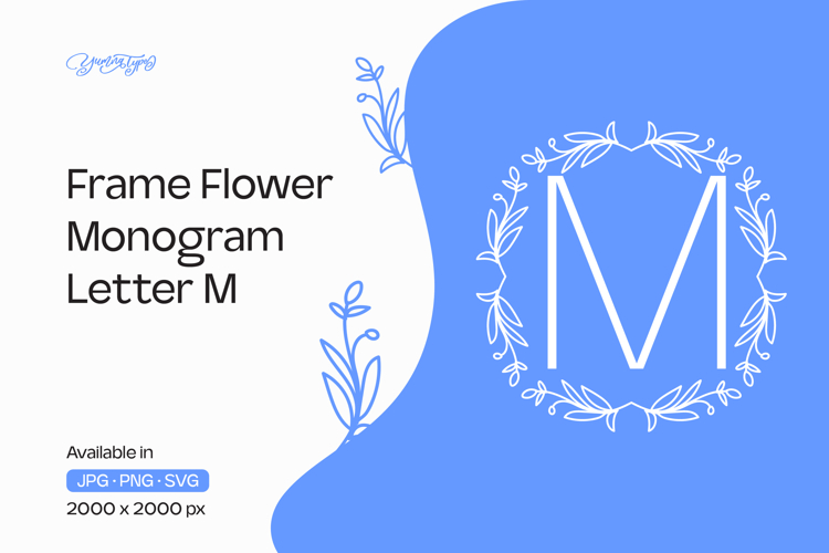 Lavender Stem Flower Frame Monogram M