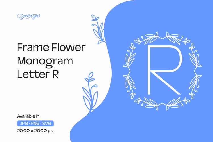 Lavender Stem Flower Frame Monogram R
