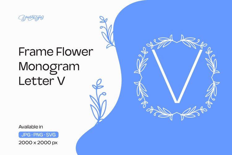 Lavender Stem Flower Frame Monogram V
