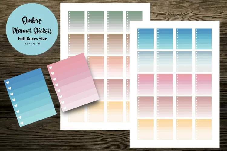 Colorful Ombre Full Boxes Planner Stickers
