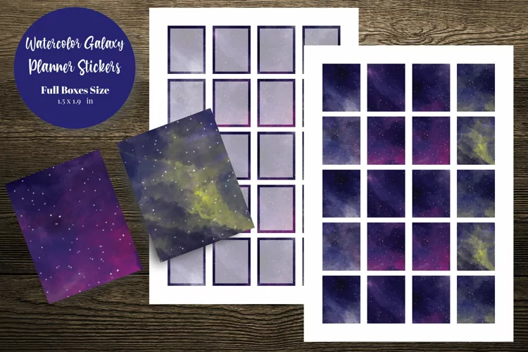 Watercolor Galaxy Full Boxes Planner Stickers