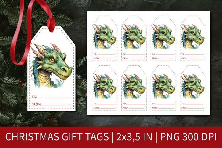 Christmas Gift Tags Dragon | Tag Printable Template