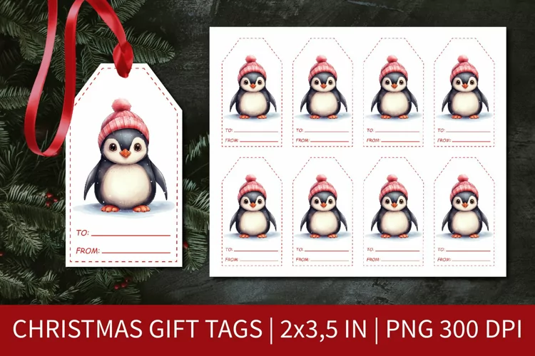 Christmas Gift Tags Penguin | Tag Printable Template