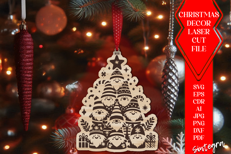 Gnome Christmas Tree Baubles SVG Laser Cut Ornament Files v1