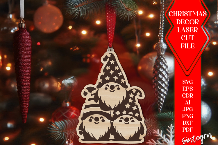 Gnome Christmas Tree Baubles SVG Laser Cut Ornament Files 10