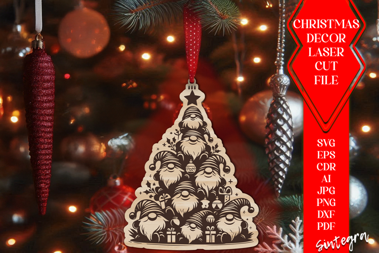 Gnome Christmas Tree Baubles SVG Laser Cut Ornament Files v2
