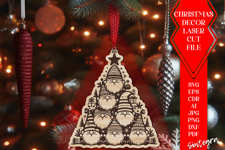 Gnome Christmas Tree Baubles SVG Laser Cut Ornament Files v3