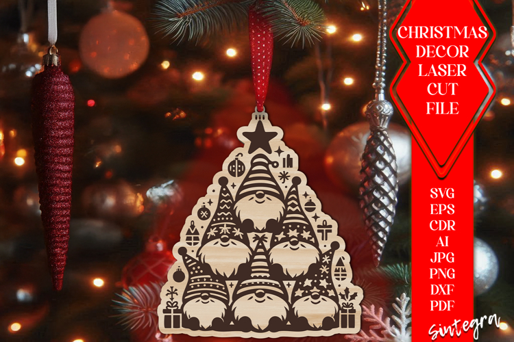 Gnome Christmas Tree Baubles SVG Laser Cut Ornament Files v4