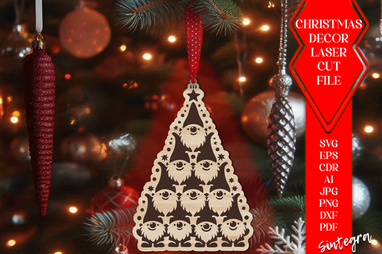 Gnome Christmas Tree Baubles SVG Laser Cut Ornament Files v6