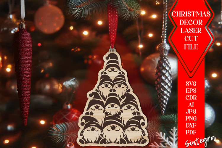 Gnome Christmas Tree Baubles SVG Laser Cut Ornament Files v7