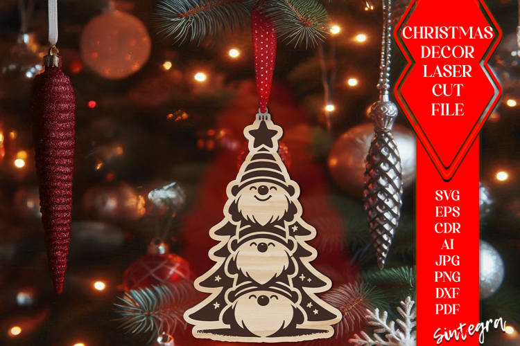 Gnome Christmas Tree Baubles SVG Laser Cut Ornament Files v8