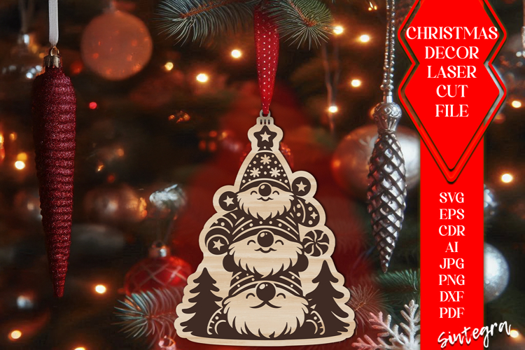 Gnome Christmas Tree Baubles SVG Laser Cut Ornament Files v9