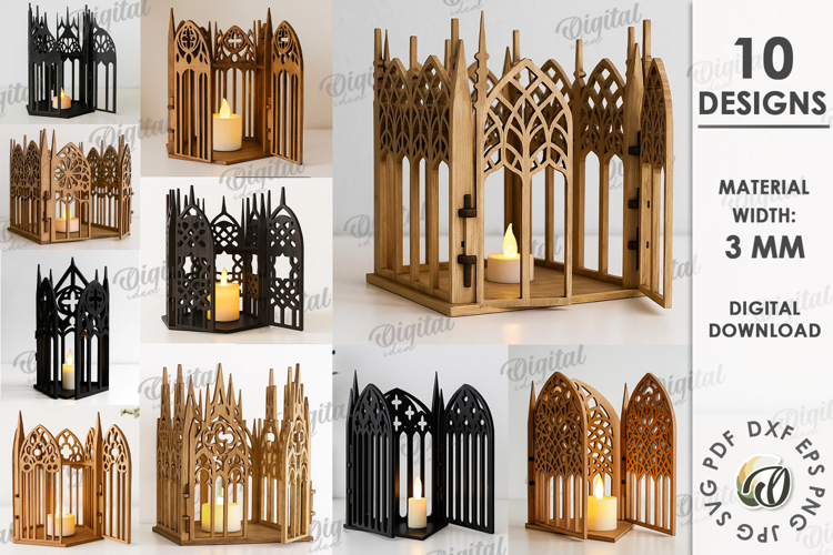 Gothic Candle Holders Bundle Laser Cut. Gothic lantern SVG