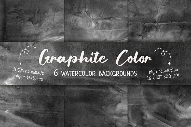 Dark Gray Grunge Watercolor Backgrounds: Graphite Color