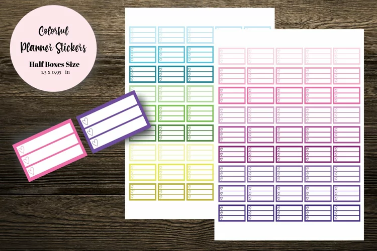 Colorful Half Boxes Planner Stickers