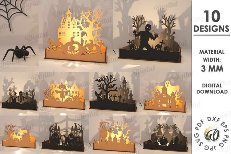Halloween Candle Holders Bundle Laser Cut. Halloween SVG