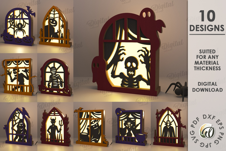 Halloween Window Lanterns Bundle Lasercut. Halloween SVG