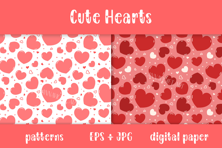 Heart Digital Paper Cute Valentines Day Patterns EPS JPG