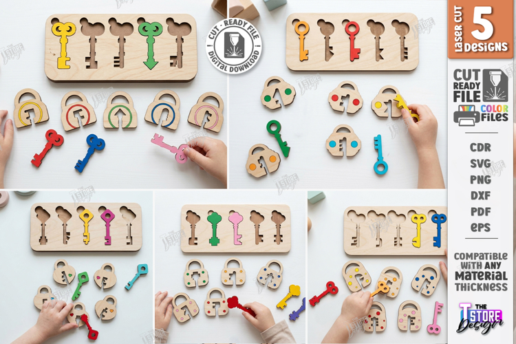Wooden Key and Lock Puzzle Laser Cut Bundle| Montessori Toys