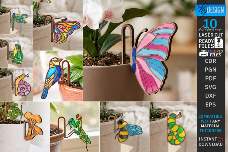 Stained Glass Style Plant Pot Clip Laser Cut Bundle | Garden