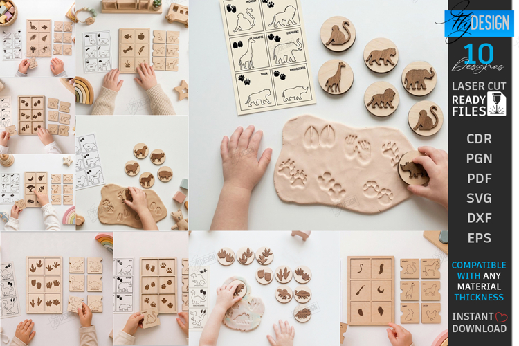 Animal Tracks Play Stamps Laser Cut Bundle | Matching Games