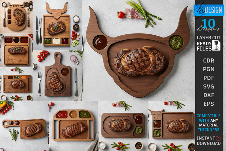 Steak Board Laser Cut Bundle | Serving Tray | BBQ Platter